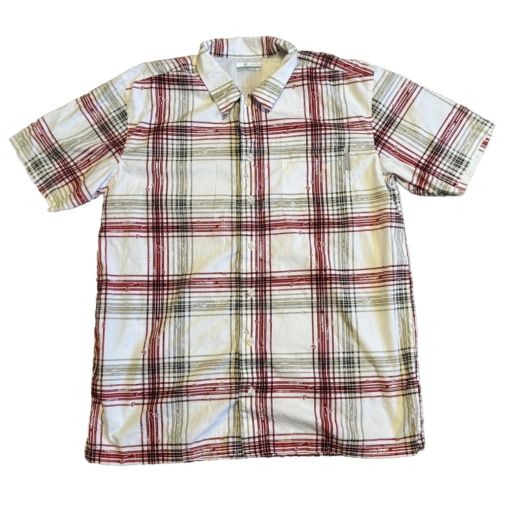 Columbia PFG Shirt Men's Medium Vented Short Sleeve White Plaid Fishing